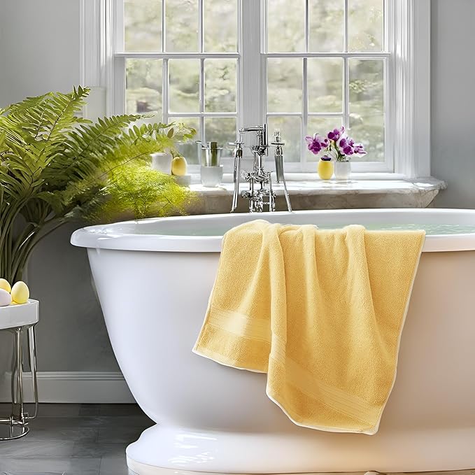 COZYART Light Yellow Luxury Bath Towel Set, Turkish Cotton Hotel Towel Bulk for Bathroom, Thick Bathroom Set of 6 Pcs with 2 Large Bath Towels, 2 Hand Towels, 2 Washcloths, 650 GSM.