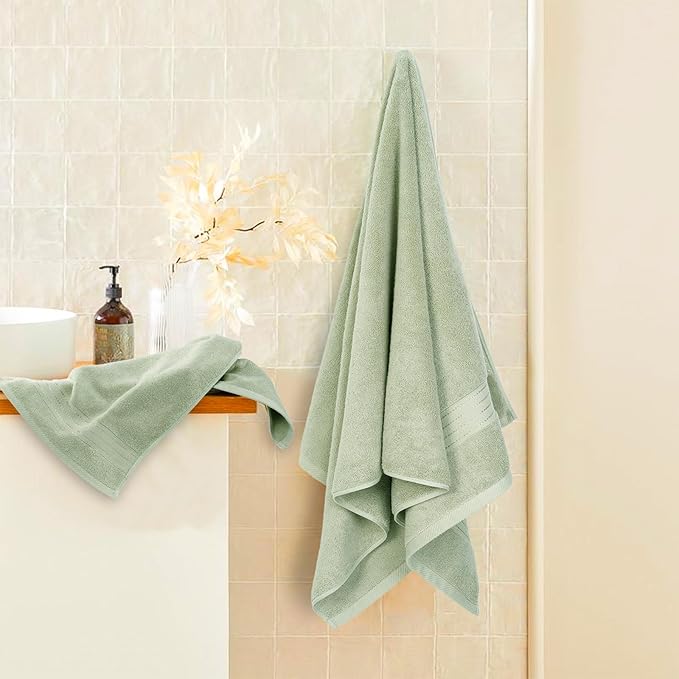 COZYART Sage Green Bath Towel Set for Bathroom Turkish Cotton Thick Soft Absorbent Durable 650 GSM Towel Sets of 6, 2 Large Bath Towels, 2 Hand Towels, 2 Washclothes