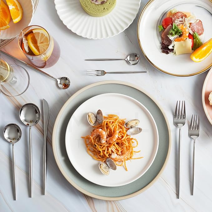 Homelux Theory 18/10 Stainless Steel Silverware Set, 2 Cutlery Set of 5pc Heavy Duty Spoons & Forks Set, Stainless Steel Kitchen Utensils, Adaline Royal Modern Utensils & Contemporary Flatware Set