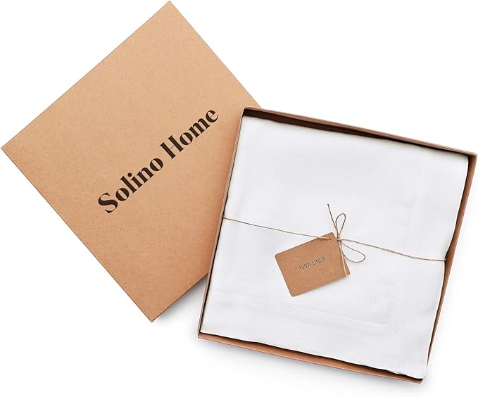 Solino Home White Linen Tablecloth 60 x 144 Inch - 100% Pure Linen Table Cloth for Rectangle Tables - Fete, Machine Washable Tablecloth for Winter, Valentines, Holiday, New Year