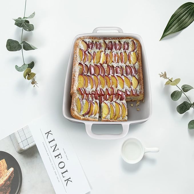 Large Baking Dish 9x13 Oven Dish Baking Lasagna Pan with Handles, White Porcelain Casserole Dish Oven Safe for Cake, Banquet and Daily Use, 4 Quart