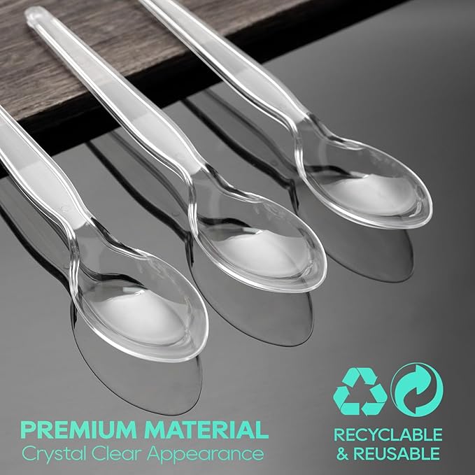 FOCUSLINE 360 Count 6.2 Inch Clear Plastic Spoons Heavy Duty, Solid and Durable Premium Disposable Spoons Bulk, Suitable for Catering, Parties, Events and Everyday Use