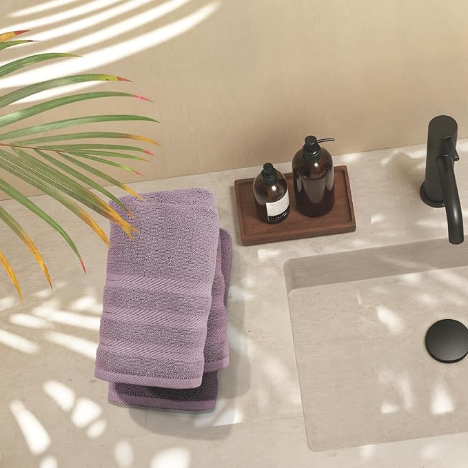 Hearth & Harbor Luxury Hand Towels - 100% Ring Spun Cotton Hand Towels for Bathroom, Shower, Spa, Soft & Absorbent Towels, 4 Piece Set, Dusty Purple
