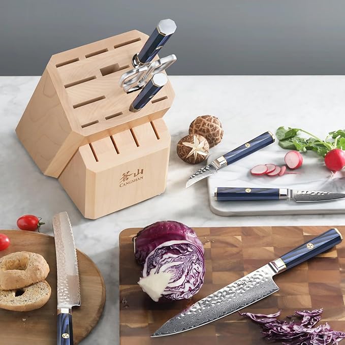 Cangshan Empty Knife Block, 16-Slot Organizer, Flat Top (Maple Wood)