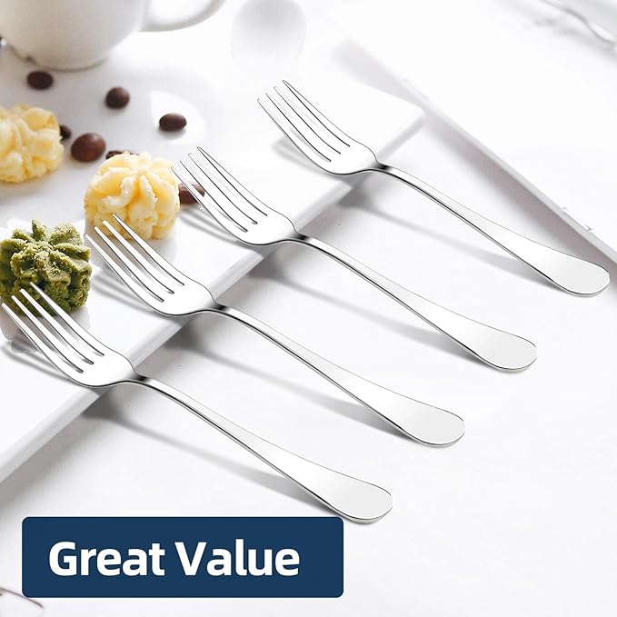 12 Piece Dinner Forks, 8 Inch, Top Food Grade Extra-Fine Stainless Steel Silverware Forks，Silverware Set, Dishwasher Safe （Silver)