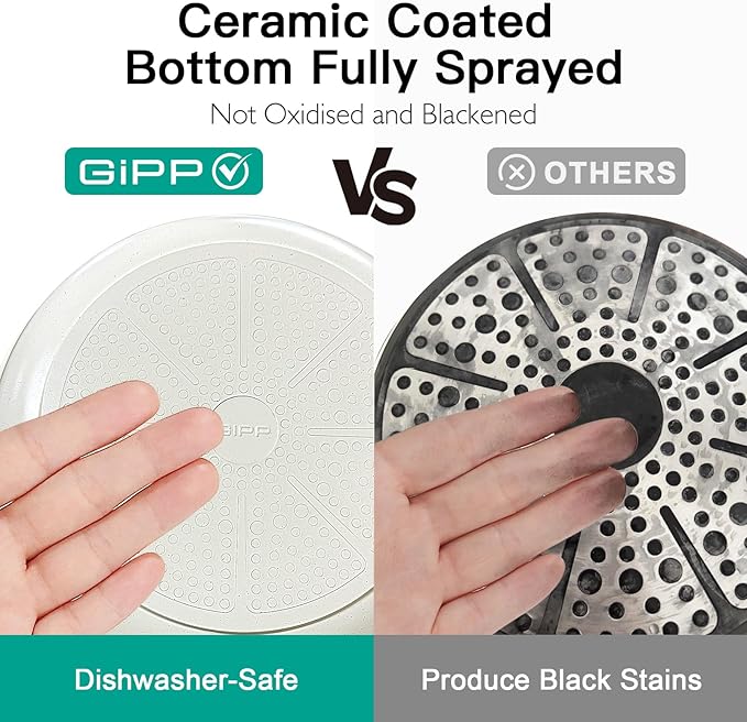 GiPP Ceramic Pots and Pans Set Non Stick - 17 Pcs Nonstick Cookware Set, Non-toxic Healthy Kitchen Cooking Set w/Frying Pans Set, Dishwasher Safe, PFAS PTFE PFOA PFOS Free