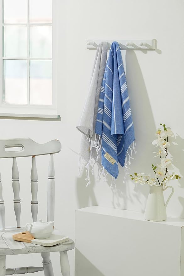 Hand Towels - Set of 2, 18" x 30" inches, Decorative Peshtemal Cotton Hand Towels for Kitchen, Bath, Guest, Face, Hair, Gym, Yoga, Dishcloth, Travel (Royal)