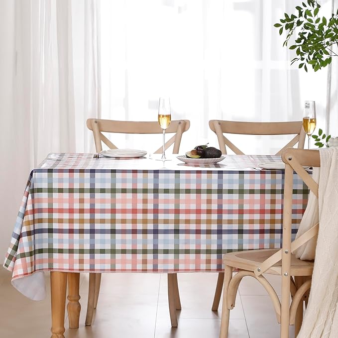 Heavy Duty Vinyl Tablecloth with Flannel Backing Waterproof Oil-Proof Plastic Table Cloth Stain-Resistant Wipeable Rectangle or Square Table Cover for Indoor and Outdoor (Color Checkered,54x54 Inch)