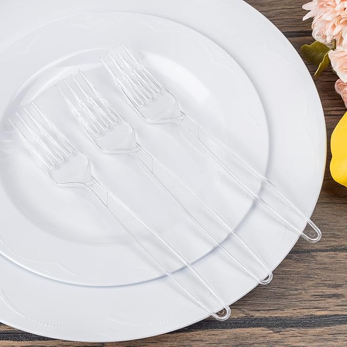 400 Count Plastic Forks Heavy Duty, Clear, BPA-Free, Heat Resistant, Solid and Durable Disposable Forks Bulk, Premium Plastic Forks heavy duty for Party Supply