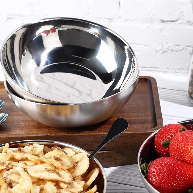 Stainless Steel Bowls for Kids, 18/8 Stainless Steel Toddler Bowl, BPA-Free, Durable & Easy Clean, 4 Pack - 14.5 oz Perfect for Baby Meals, Snacks, Serving and Travel & Home Use，Silver