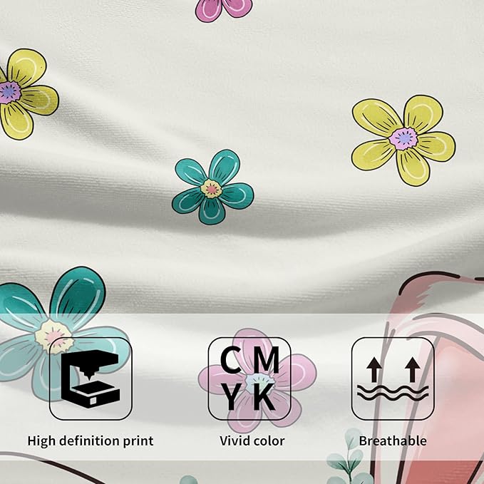 Imiss Funny Bunny Hand Towels Set of 2 - Cute Rabbit Colorful Floral Bathroom Towels 14.4 x 28.3 Inch Easter Decorative Hand Tea Dish Cloth for Kitchen Gym Spa Hotel