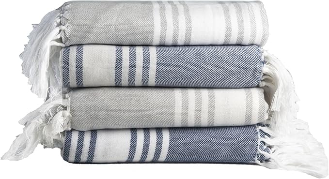 Salt Earth 100% Cotton Herringbone Weave Beach Towel, Set of 4-36" X72" Large Bath Towels, Quick Dry Towel, Bathroom, Beach Essentials, Gym, Lightweight Large Towels (Grey Blue)