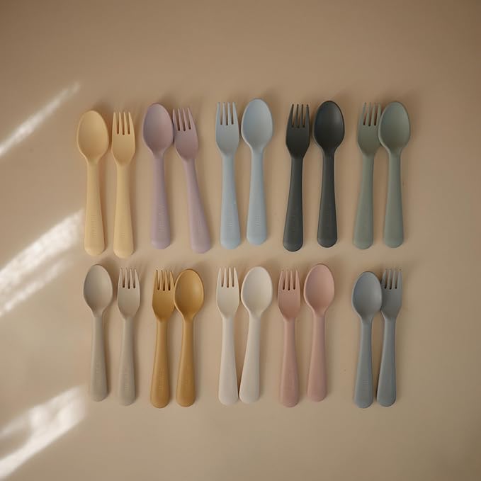 mushie Flatware Fork and Spoon Set For Kids | Made in Denmark (Smoke)