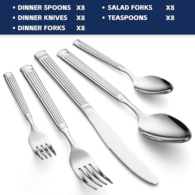 40-Piece Silverware Set Stainless Steel Flatware Set for 8,Include Knives Forks and Spoons Cutlery Set for Home Kitchen Housewarming