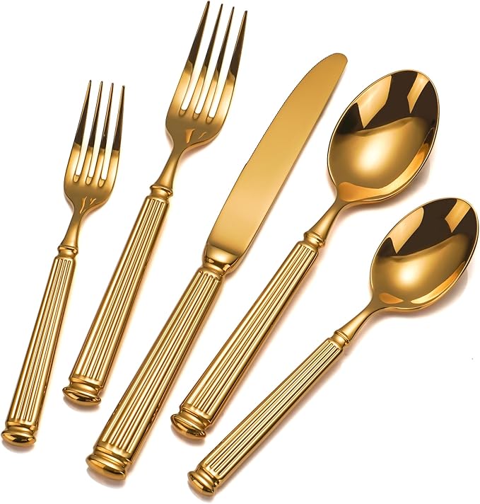 20-Piece Heavy Duty Gold Silverware Set for 4, 18/10 Stainless Steel Flatware Gold, Extra Thick Heavy Weight, Ideal for Wedding Gift