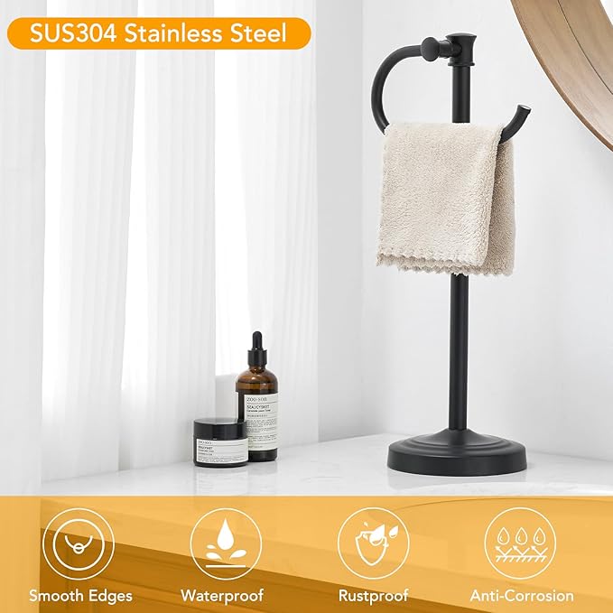 BESy 17 Inch Matte Black Stand Towel Bar Hanger Hand Towel Bar Bathroom Vanity Countertop Towel Holder Free Standing Stainless Steel Towel Ring Hardware Accessories Towel Rack