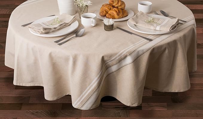 DII French Stripe Dining Table Collection Farmhouse Style Tablecloth, 60x120 Inches, Taupe/White