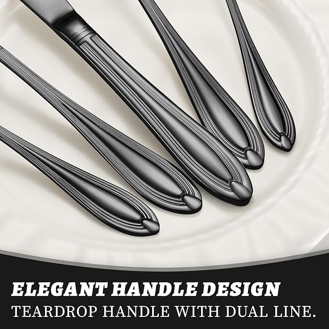 TIVOLI Silverware Set for 4, 20 Piece Heavy Duty Stainless Steel Flatware Utensils Cutlery Set Including Steak Knife Fork and Spoon, Dishwasher Safe, Gift Package for Wedding Housewarming (Black)