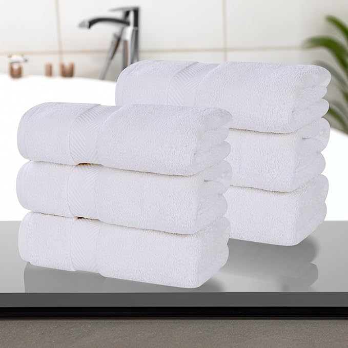 Superior Cotton Hand Towel Set, Medium Sized Towels, Plush Soft Absorbent Bathroom Basics, Home Essentials, Spa, Salon, Hotel, Kitchen, Luxury Quick Dry, Zero Twist Collection, Set of 6, White