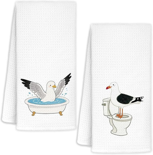 Seagull Beach Hand Towels -Set of 2, Seagulls Gifts for Bird Lovers, Seagull Bird Decor, Coastal Nautical Beach Sea Gull Decorative Hand Dish Tea Towels for Kitchen Bathroom, 16x24 Inch