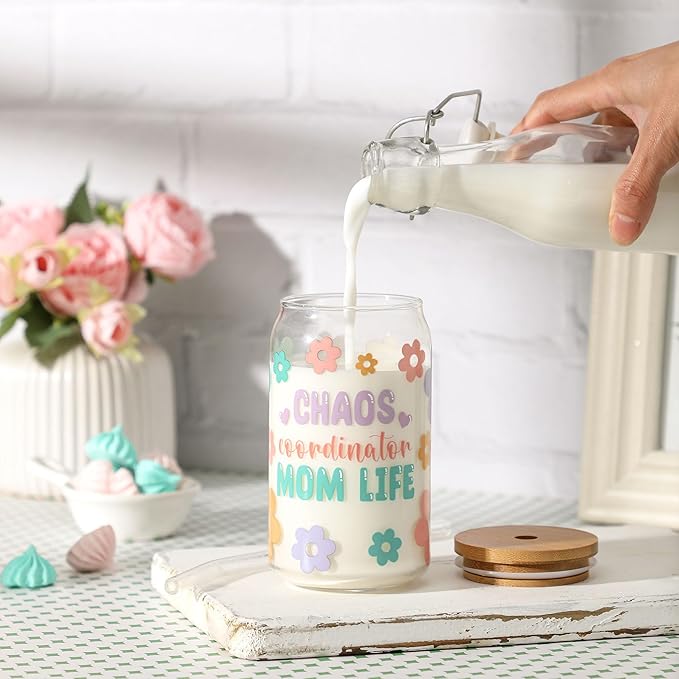 Mom Cup Gifts from Daughter and Son, Cool Gifts for Chaos Coordinator Mom, Personalized Mothers Day Gift for Mother, Thank You Mama Gift Ideas for Women - 16 oz Mama Iced Coffee Glass Cup