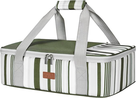 Lifewit Insulated Casserole Carrier for Hot or Cold Food, Casserole Dish with Lid and Carrying Case, Lasagna Holder for Potluck Parties/Picnic/Cookouts, Fits 9"x13" Baking Dish, Dark green