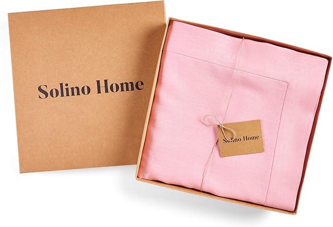 Solino Home Linen Tablecloth for Rectangle Tables 60 x 144 Inch - 100% Pure Linen Pink Lemonade Table Cloth - Fete, Machine Washable Cloth Tablecloth for Valentines