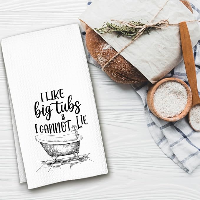 Funny Bathroom Hand Towels, I Like Big Tubs and I Cannot Lie, 16x24 Waffle Weave Hand Towels for Bathroom Decor Guest Bath, Hilarious Gifts for Women Men