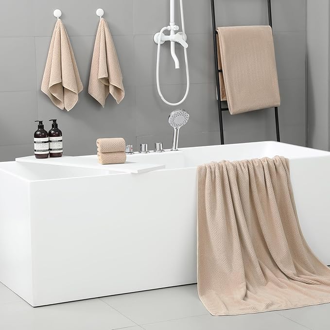 YTYC Towels,29x59 Inches Extra Large Bath Towels for Bathroom Super Soft Quick Dry Light Weight Waffle Microfiber Shower Towels 80% Polyester 20% Nylon (Beige,4 Piece)