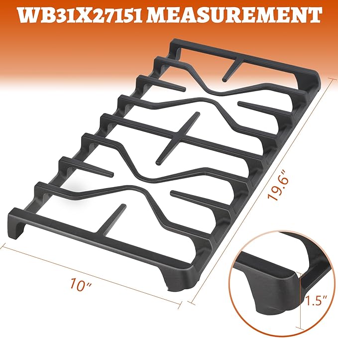 Stove Grate for GE Gas Stove Top Burner Side Grates Range Oven Rack WB31X27151 Replacement Parts Cast Iron Flat Plate General Electric Stovetop Cooktop 2 Pack