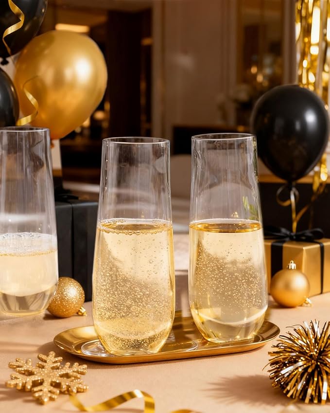 Ciaell 24 Pack Plastic Champagne Flutes - 9 Oz Disposable Champagne Glasses - Stemless Mimosa Glass for Parties & Weddings & Birthdays & Christmas