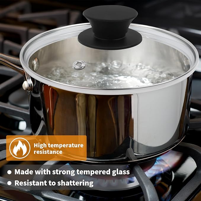 6" Tempered Glass Pan Lid with Steam Vent, Thickened to 4mm, Universal Fit for Cast Iron Skillets, Frying Pans & Pots