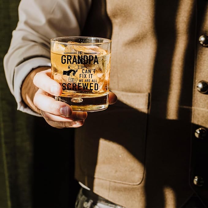 Grandpa Whiskey Glasses 10 oz, Grandpa Gifts for Birthday Christmas Father's Day, Funny Old Fashioned Rocks Glasses Cup for Men Drinking Scotch Bourbon Liquor