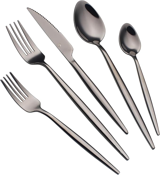 20 Piece Luxury Silverware Set for 4 Black Mirror-Polished 18/10 Stainless Steel Heavy Flatware Set Modern Cutlery Set Knife/Fork/Spoon with Gifts for Home & Restaurant
