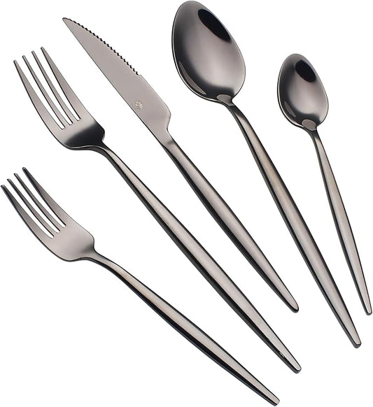 20 Piece Luxury Silverware Set for 4 Black Mirror-Polished 18/10 Stainless Steel Heavy Flatware Set Modern Cutlery Set Knife/Fork/Spoon with Gifts for Home & Restaurant