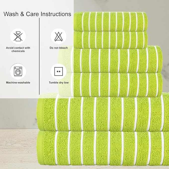 CASA COPENHAGEN Ecstatic 6 Pieces Towel Set- Lime Green, 600 GSM 2 Bath Towel 2 Hand Towel 2 Washcloth, Designed in Denmark Made of Soft Egyptian Cotton for Bathroom, Kitchen & Shower