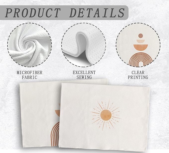 Boho Sun Sunshine Rainbow Geometric Semi Circle Kitchen Towels and Dishcloths Set of 2,Boho Absorbent Drying Cloth Hand Towels Tea Towels for Bathroom Kitchen,Boho Gifts for Women Girls,16×24 inches