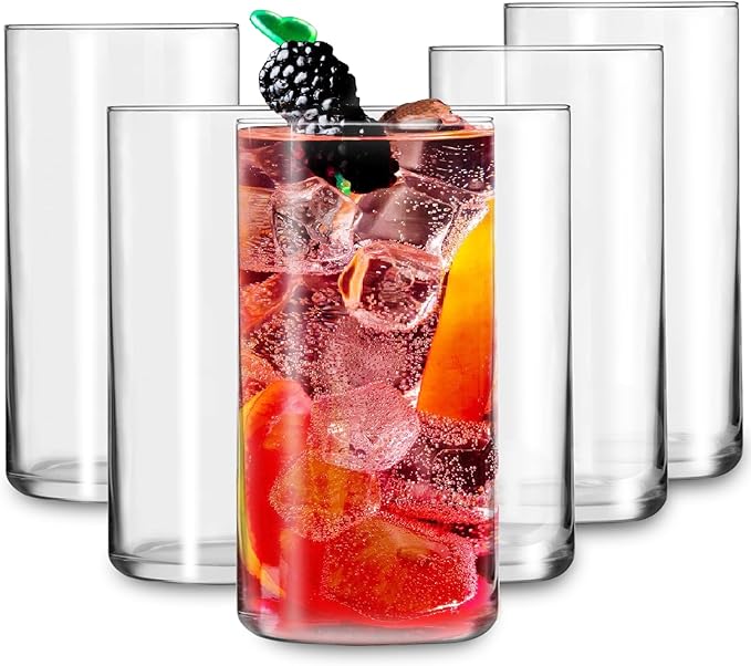 Everyday Drinking Glasses Set of 6, 20 oz Lightweight Thin Highball Glasses,Clear Lead-Free Tall Glass Cups For Water,Juice,Mojito,Mixed Drinks,Iced Coffee,Ice Tea,Kitchen Cocktails Glass