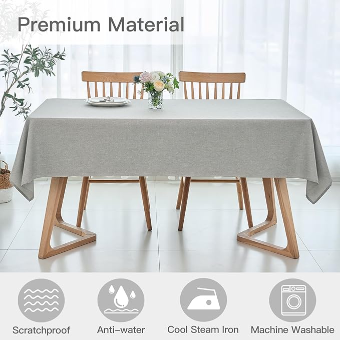 maxmill Rectangle Linen Textured Tablecloth Waterproof Spillproof Wrinkle Free Washable Fabric Table Cloth Kitchen Dining Tabletop Decoration Table Cover for Holiday Party, 52 x 70 Inch, Light Grey