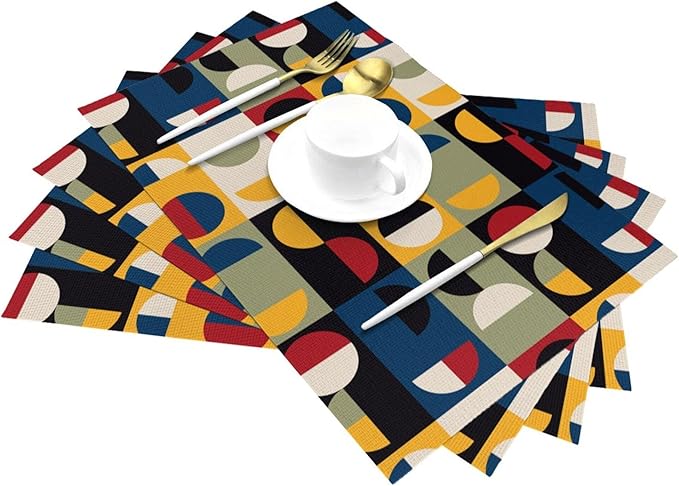 Retro Mid Century Modern Placemats Set of 4 Linen Washable Non-Slip Heat-Resistant Decorative Kitchen Table Mats for Dining Outdoor Home Decor 12x18 Inch