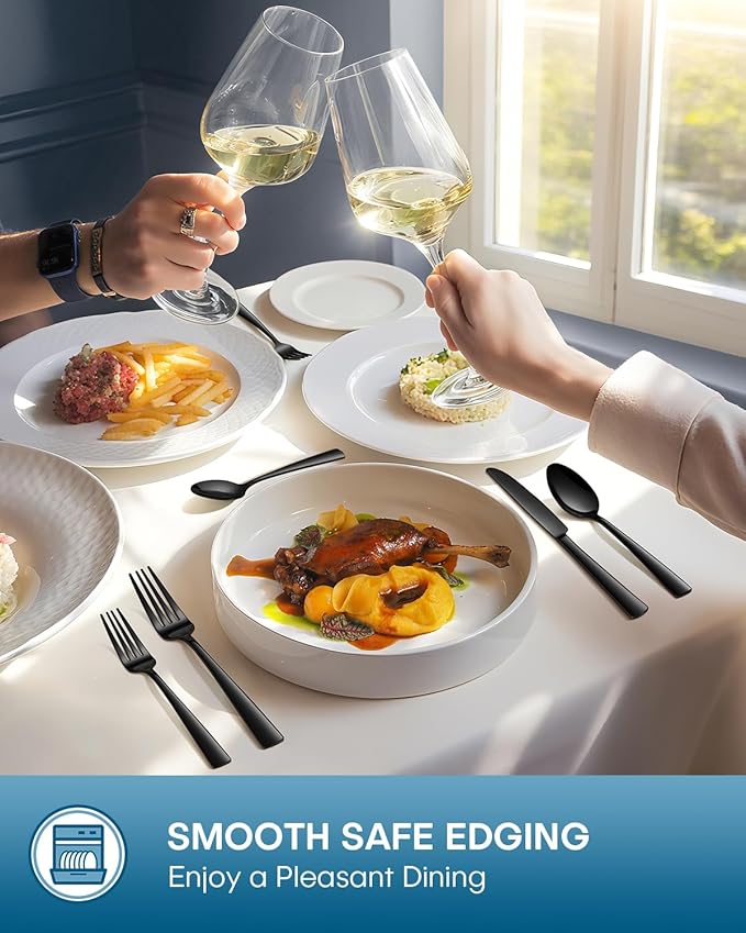 Stapava 20 Pcs Black Silverware Set, Food-Grade Stainless Steel Flatware Set for 4 Mirror Polished Cutlery Utensil Sets Include Dinner Forks Spoons and Knives Set Dishwasher Safe for Home Restaurant