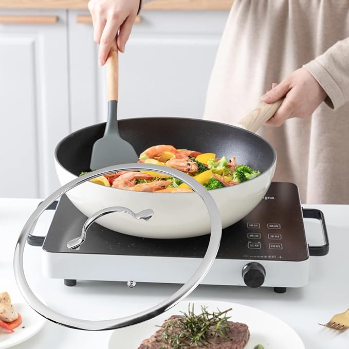 Woogim 11.5 Inch Pan Lid for Frying Pan,Pot Lids with Stainless Steel Handle,Dishwasher Safe and Oven Up to 480℉,4mm Thickness Tempered Glass Lid for Commercial/Household Cookware