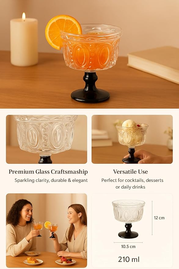 Christmas Mojito Glass, 7oz Vintage Cocktail & Dessert Cups, Retro Holiday Drinkware Set for Winter Style & Home Decor