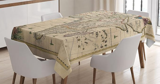 Ambesonne Antique Tablecloth, Old Map of Africa Continent Historic Rustic Manuscript Geography, Rectangular Table Cover for Dining Room Kitchen Decor, 60" X 90", Sand Brown
