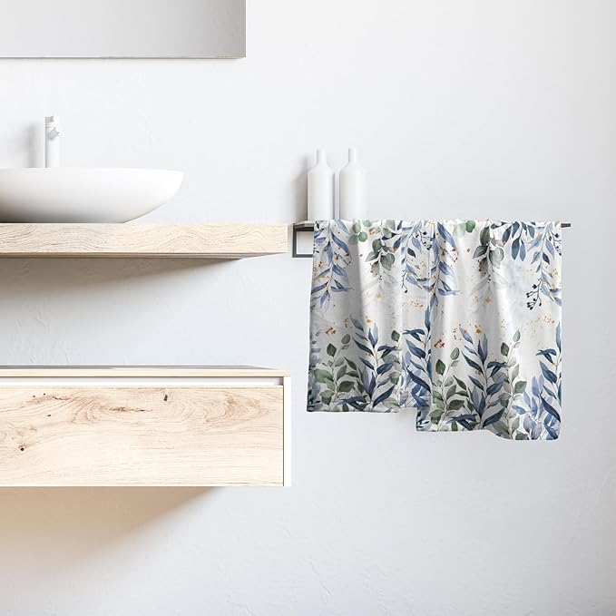 Imiss Blue Eucalyptus Leaf Bathroom Towel Watercolor Plant Leaves Kitchen Decorative Hand Towel Set of 2 Multipurpose Bath Face Washcloth 14.4 x 28.3 Inch for Gym,Spa,Hotel