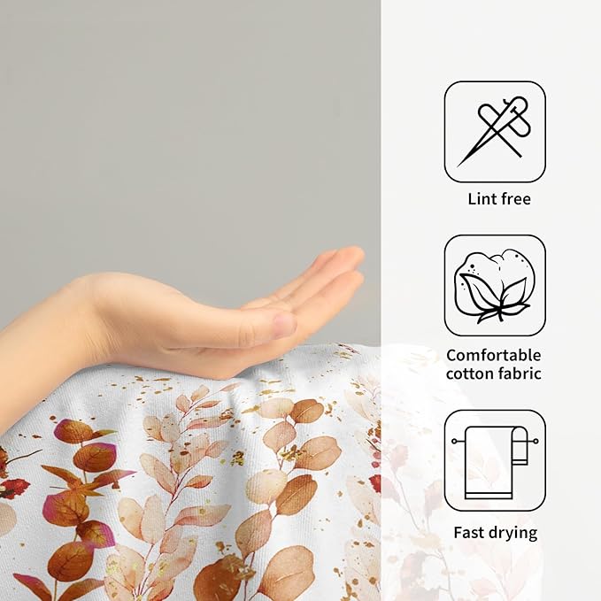 Imiss Orange Eucalyptus Hand Towel - Watercolor Autumn Plant Leaves Dish Towels Soft Absorbent Tea Towels Multipurpose for Gym,Spa,Hotel Decor，2Pcs