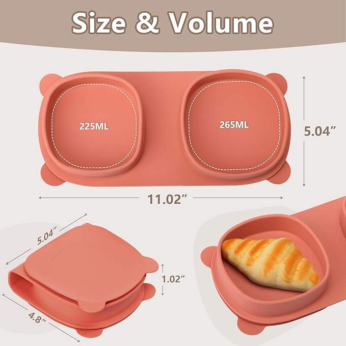 Silicone Foldable Novelty Dinner Plates,Suction Plates for Baby Travel Essential with Forks and Spoons,Microwave & Dishwasher Safe,Watermelon