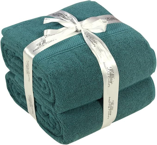 HILLFAIR 600 GSM- 40 x 80 Inches- 100% Cotton 2 Pc XXL Oversized Bath Towel Set- Soft Highly Absorbent Jumbo Bath Sheets Towels Sets- Quick Dry Oversized Bath Towel Sets for Hotel Spa Pool- Teal