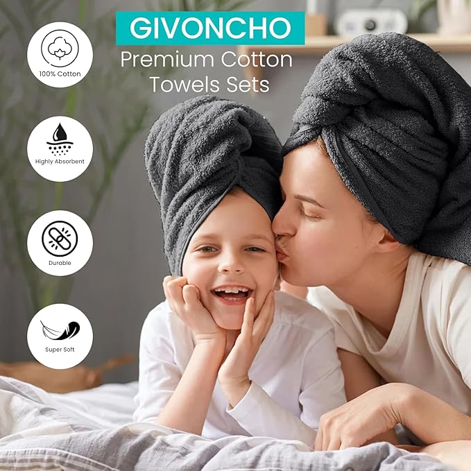 6-Piece 600 GSM Turkish Cotton Towel Set – Luxury Soft & Absorbent Bath Towels, Hand Towels & Washcloths – Premium Bathroom Essentials for Home, Guest Bath & Apartments