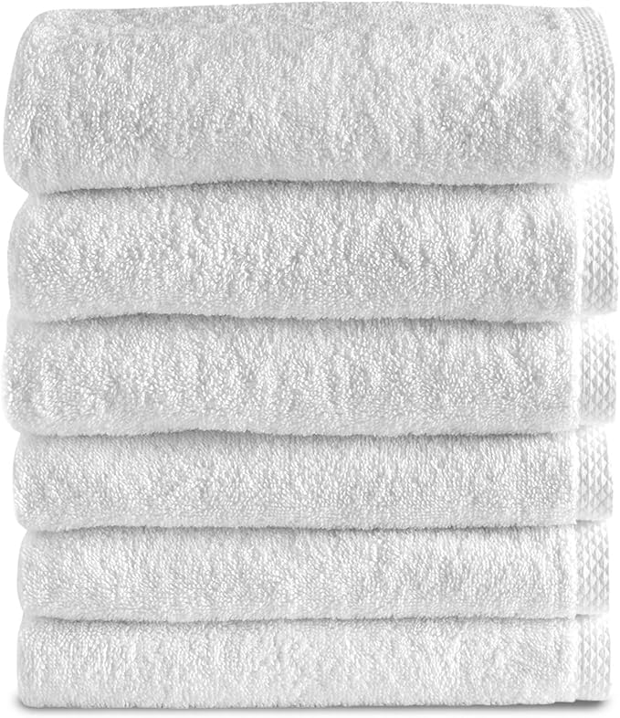 Classic Turkish Towels CTT - Premium 6 Piece Hand Towels Set, 100% Turkish Cotton, Quick Dry & Comfy Towels for Hotel & Spa, Highly Absorbent | 16"x28"(White)